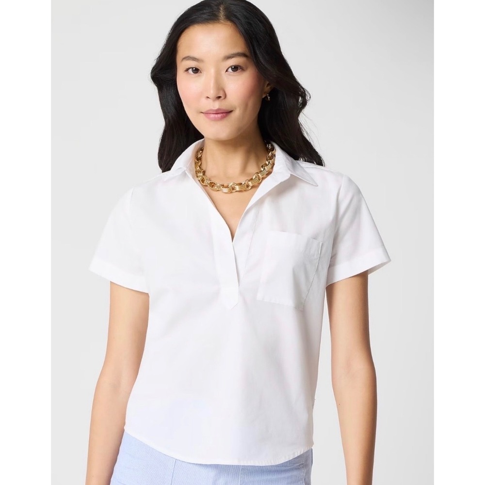 J. Crew Factory Poplin Pullover Top Medium Cotton Blend Short Sleeve Casual